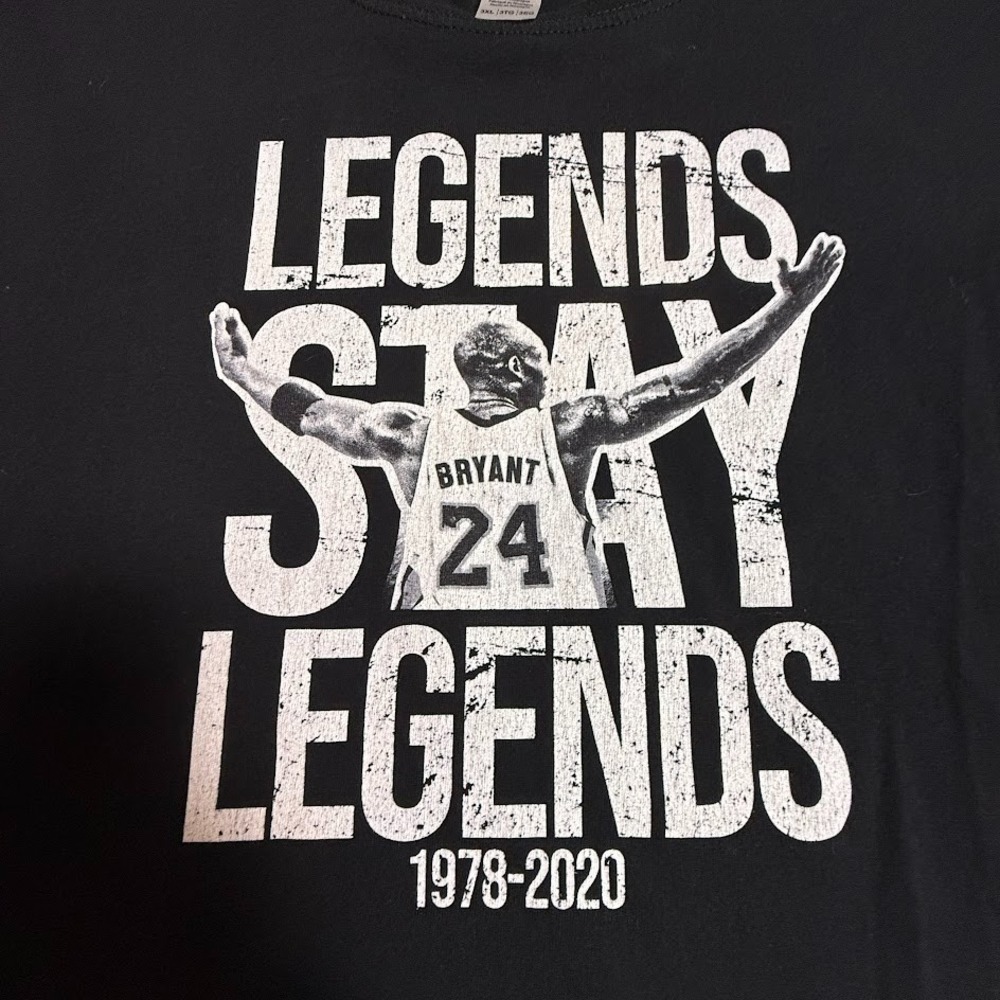 Kobe Bryant Legends Stay Legends 1978 2020 T Shirt Mens 3XL Black Graphic Tee
